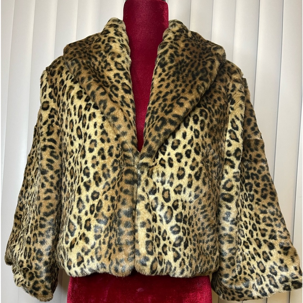 Vintage B’Love Animal Print Crop Faux Fur Jacket Size XL Pristine Condition - Picture 2 of 11